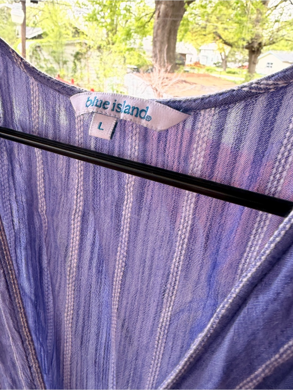 blue island Lavender and White Striped V-Neck Top